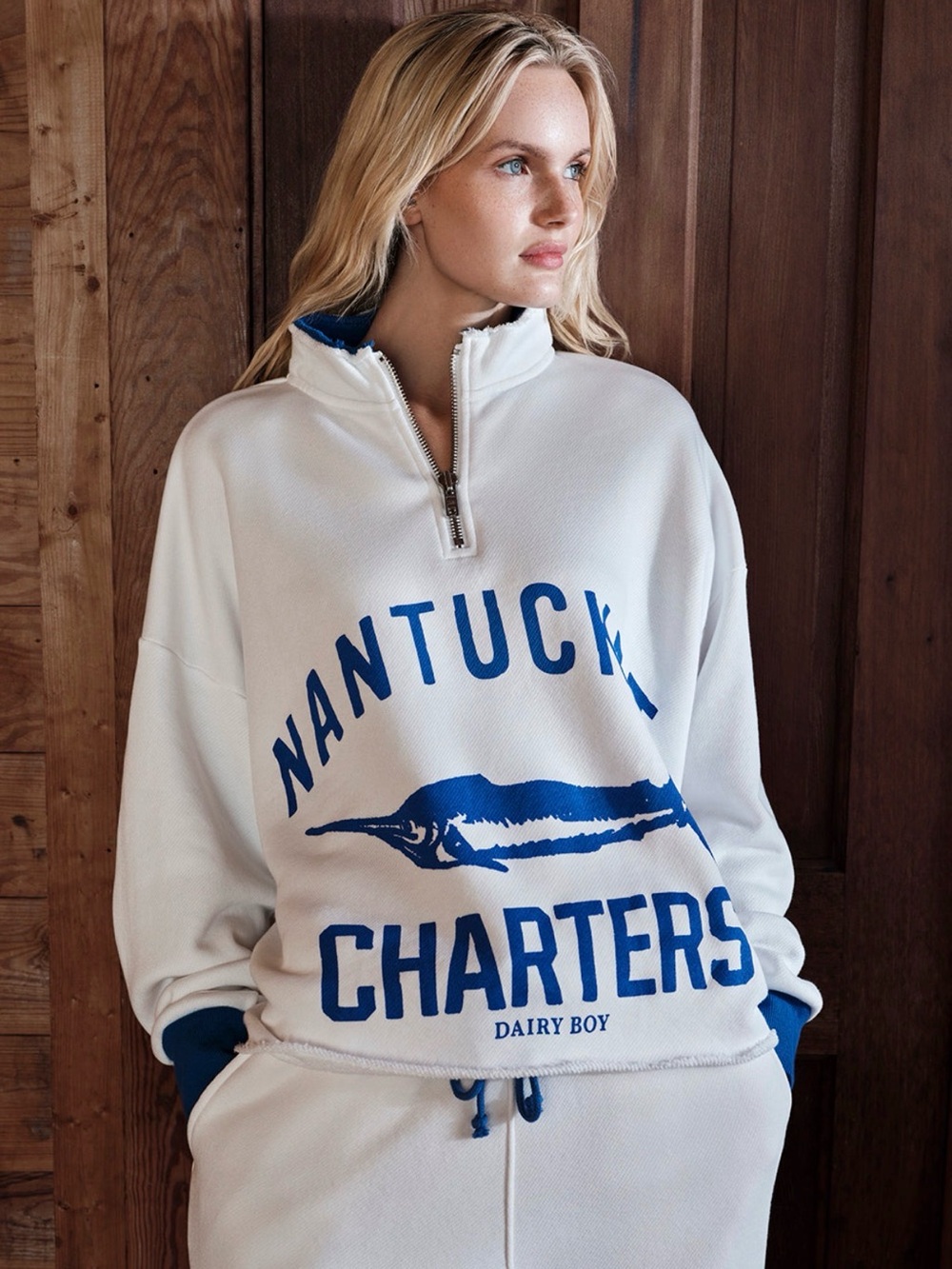 Dairy Boy Oversized Quarter Zip Bright White NWT Size M/L